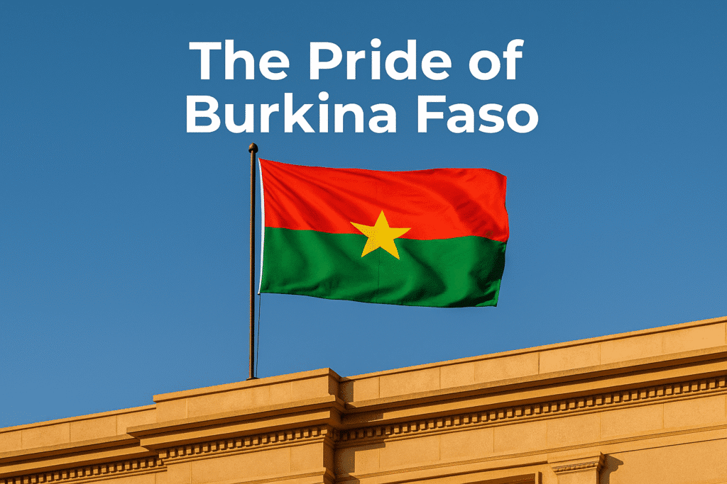 “Burkina Faso national flag flying in Ouagadougou”
