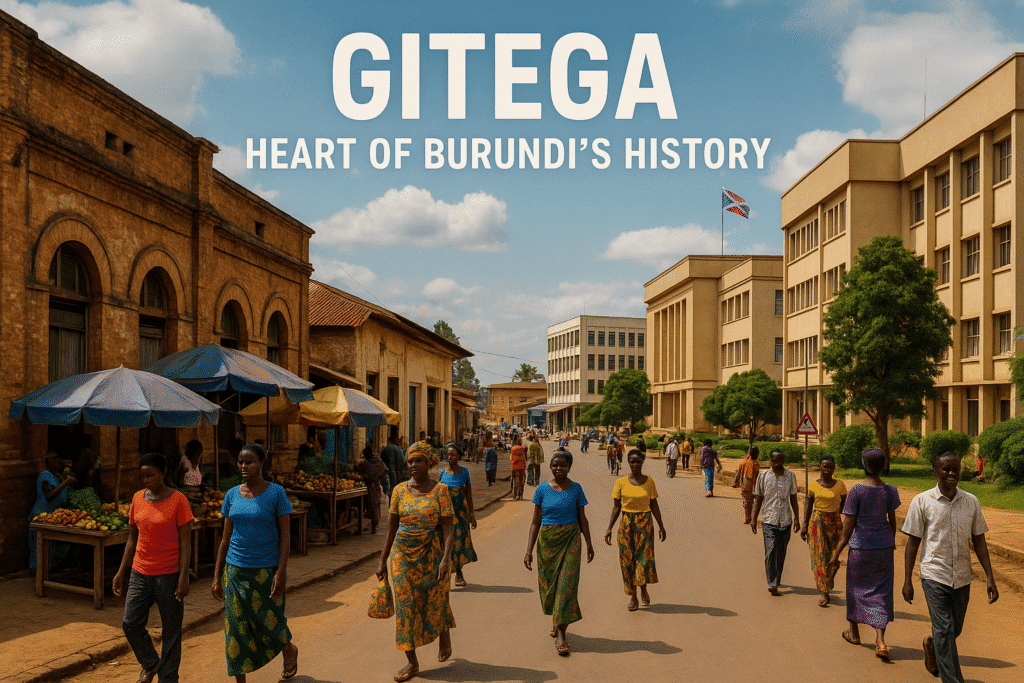 Street life and government buildings in Gitega, Burundi