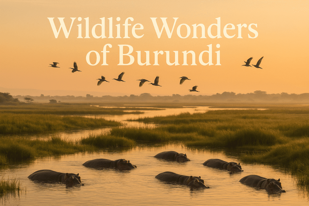 Hippos and wetlands in Rusizi National Park, Burundi