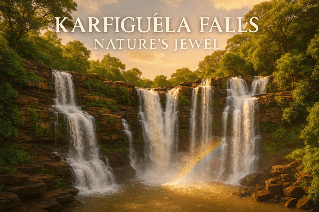 Karfiguéla waterfalls in Burkina Faso with sunlight and greenery