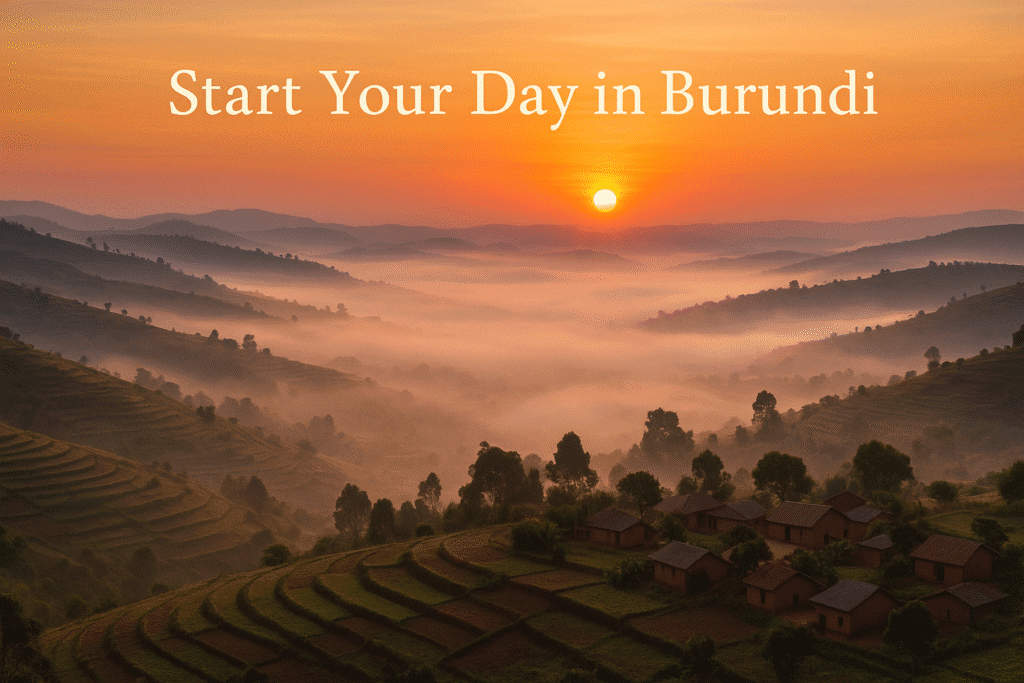 Sunrise over hills of Kirundo province, Burundi