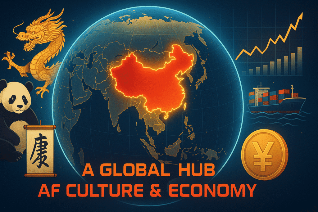 China as a global hub of culture and economy.