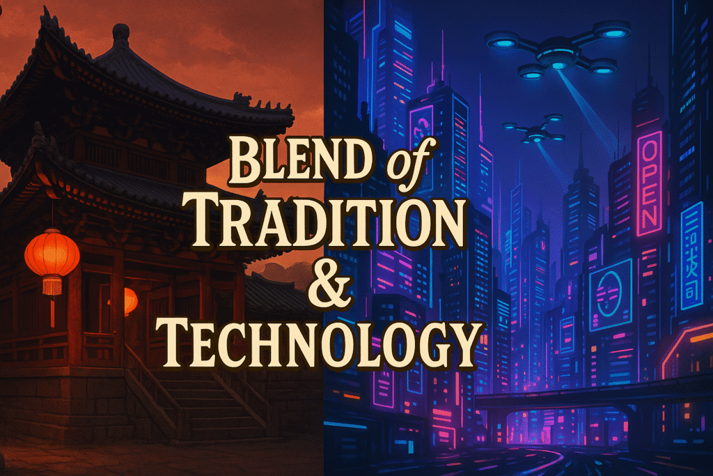 China’s mix of ancient tradition and modern technology.