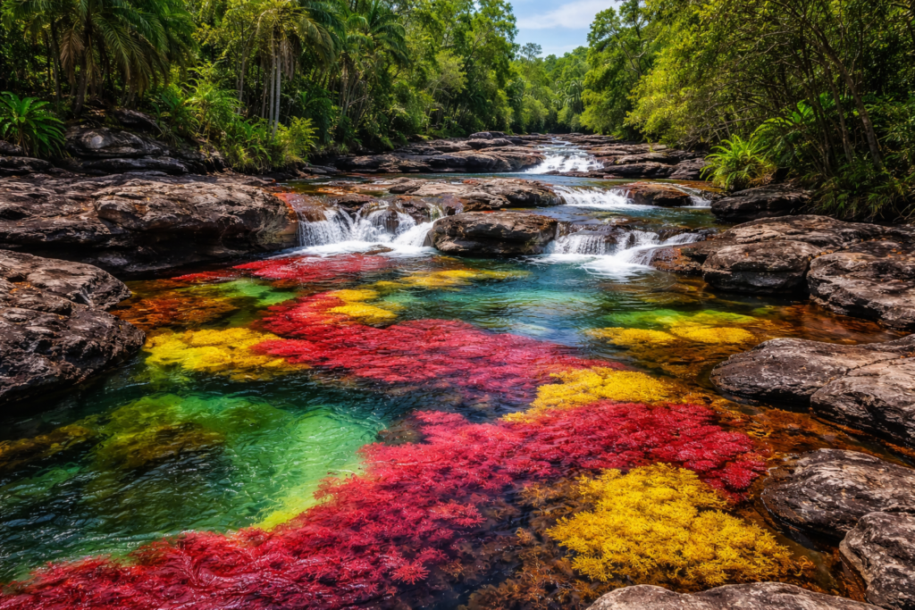 Caño Cristales river in Colombia showing colorful water and natural beauty
