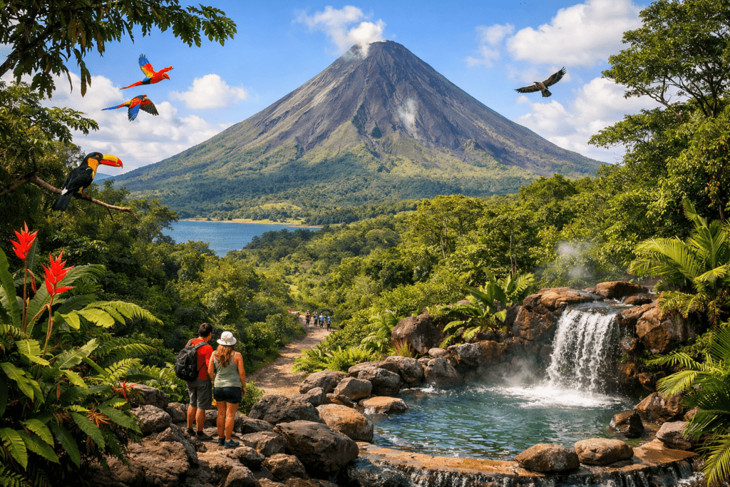 Arenal Volcano in Costa Rica surrounded by lush forest and scenic landscape