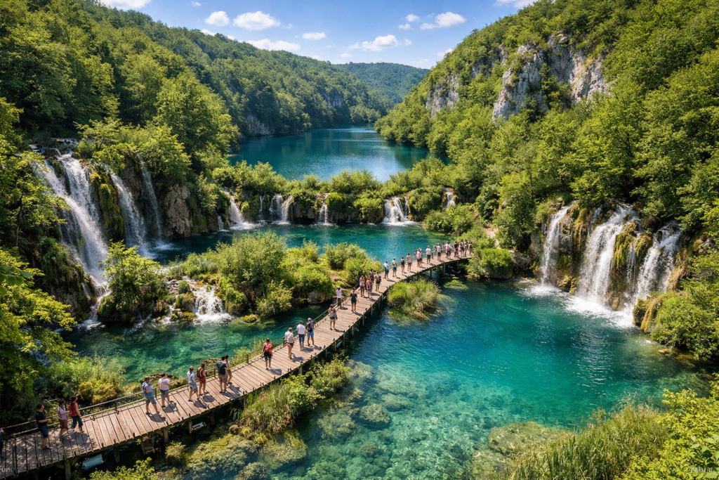 Plitvice Lakes National Park waterfalls and turquoise lakes in Croatia