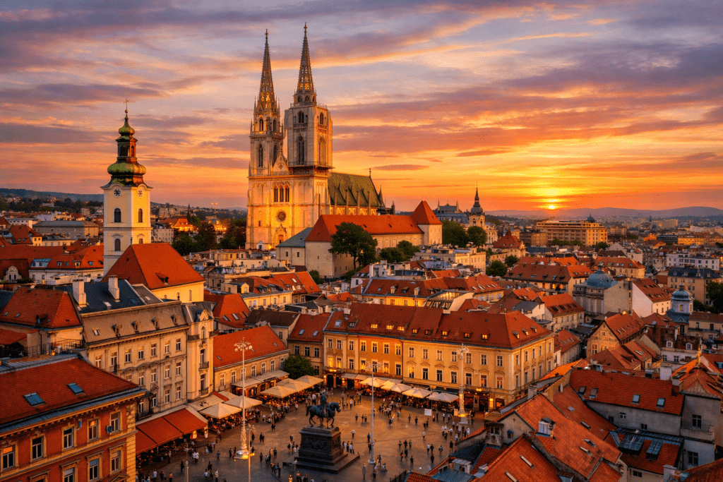 Zagreb Croatia skyline with cathedral and historic city center