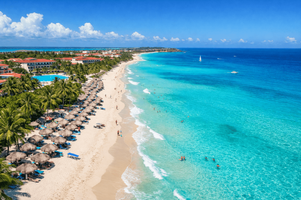 Varadero beach in Cuba with turquoise Caribbean water and white sand