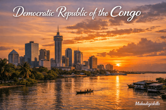 Kinshasa skyline along the Congo River in Democratic Republic of the Congo
