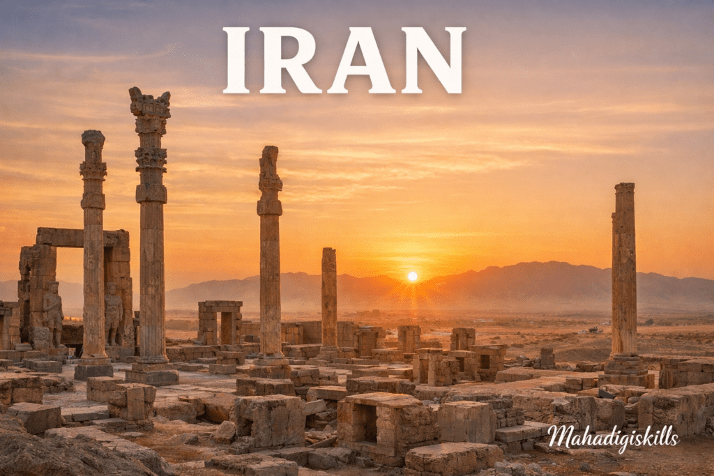 Iran Persepolis ancient ruins at sunrise