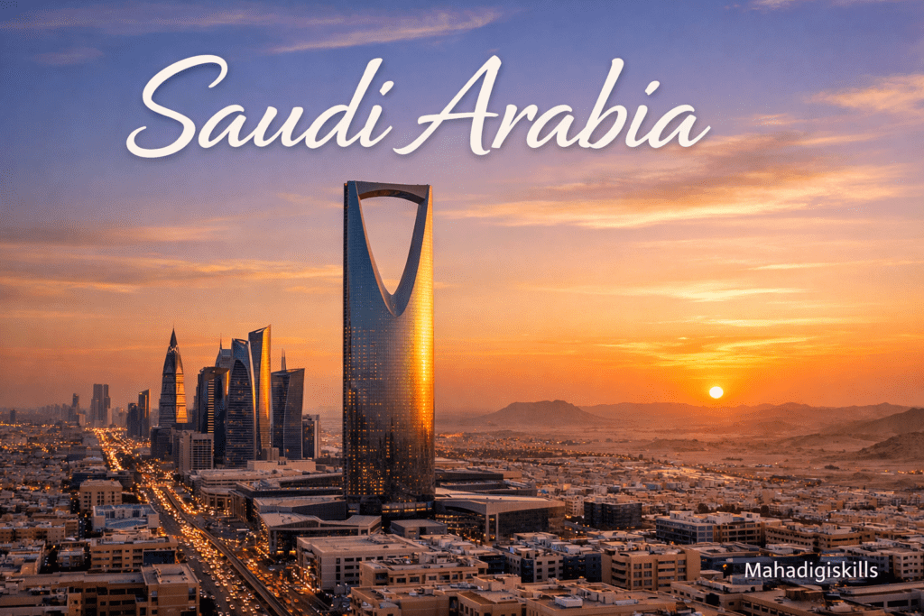 Saudi Arabia Riyadh skyline at sunset