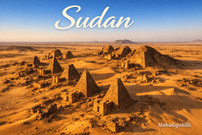 Sudan ancient pyramids and desert landscape