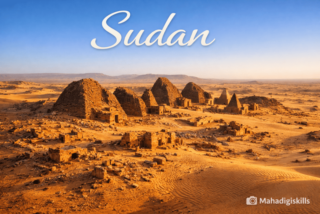 Sudan ancient pyramids and desert landscape