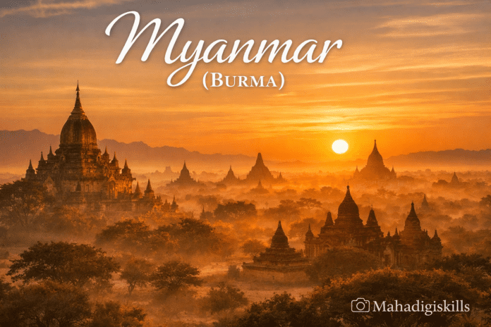 Myanmar Bagan temples at sunrise