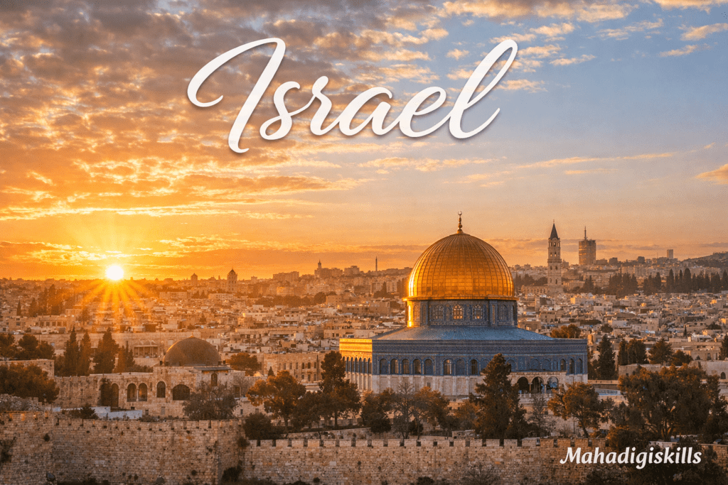 Israel Jerusalem Old City with Dome of the Rock at sunrise