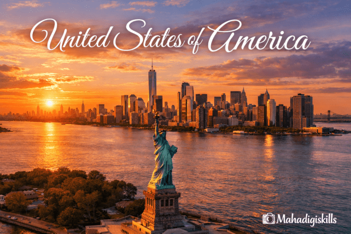 United States of America New York City skyline with Statue of Liberty