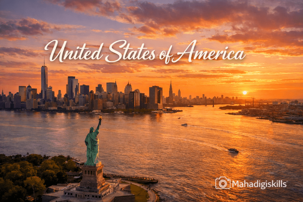 United States of America New York City skyline with Statue of Liberty