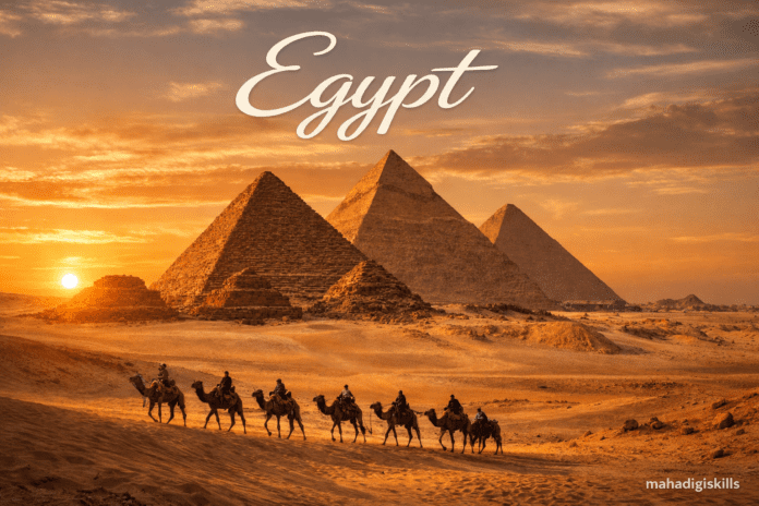 Egypt pyramids of Giza desert landscape