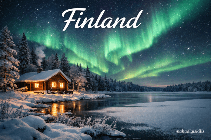 Finland northern lights winter landscape travel destination