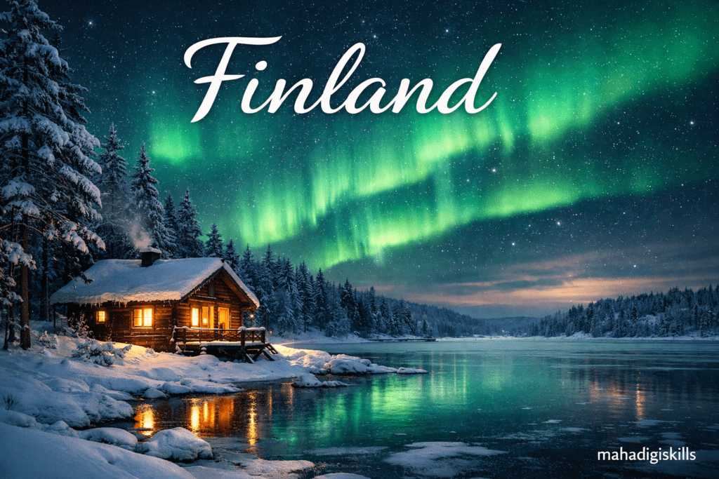 Finland northern lights winter landscape travel destination