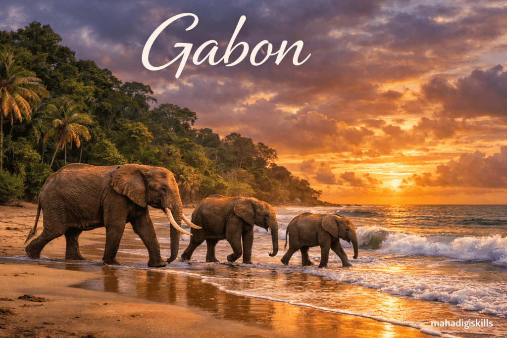 Gabon Loango National Park elephants on beach wildlife