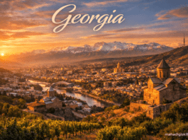 “Stunning landscape of Georgia with Caucasus mountains, Tbilisi skyline and vineyards”