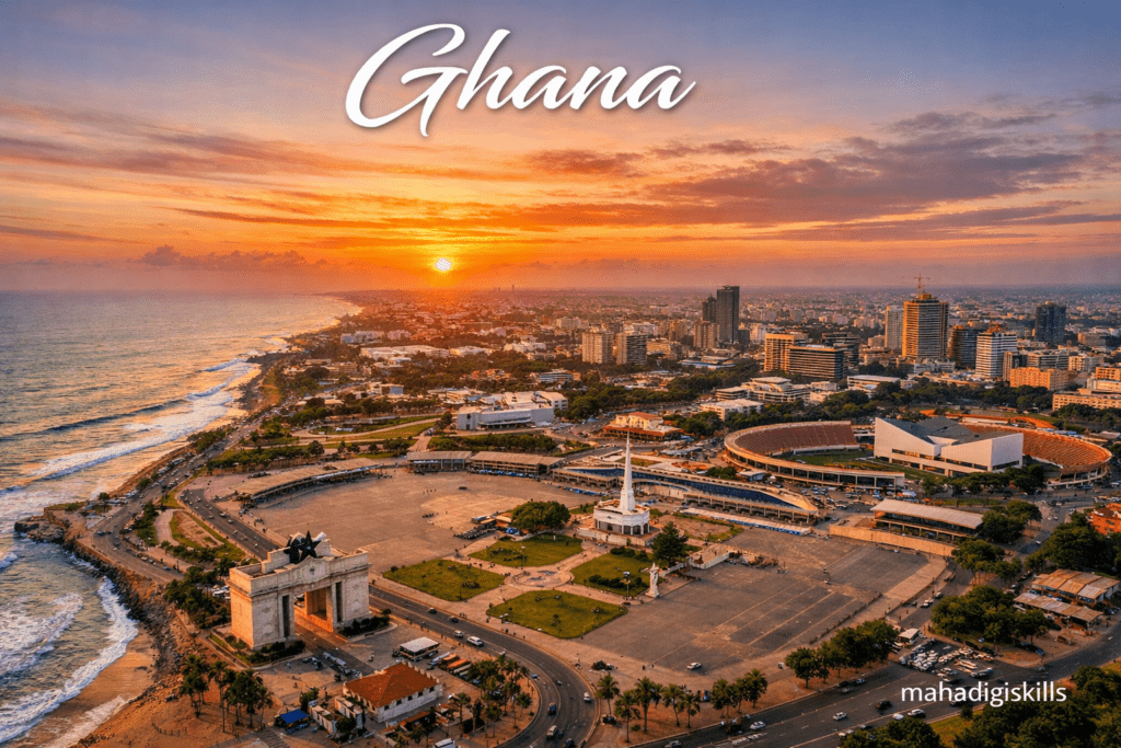 Accra skyline Independence Square Ghana travel destination