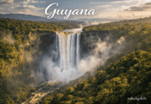 72.Guyana Travel Guide History, Culture & Tourism Kaieteur Falls Guyana rainforest waterfall aerial view