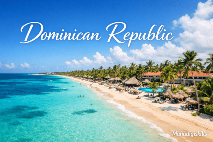 Dominican Republic tropical beach coastline in Punta Cana