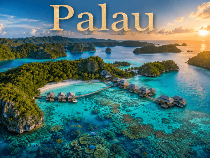 Palau tropical Rock Islands, turquoise lagoons, coral reefs, and Pacific Ocean paradise scenery
