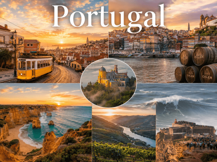 Portugal cities, coastline, vineyards, castles, and Atlantic ocean views
