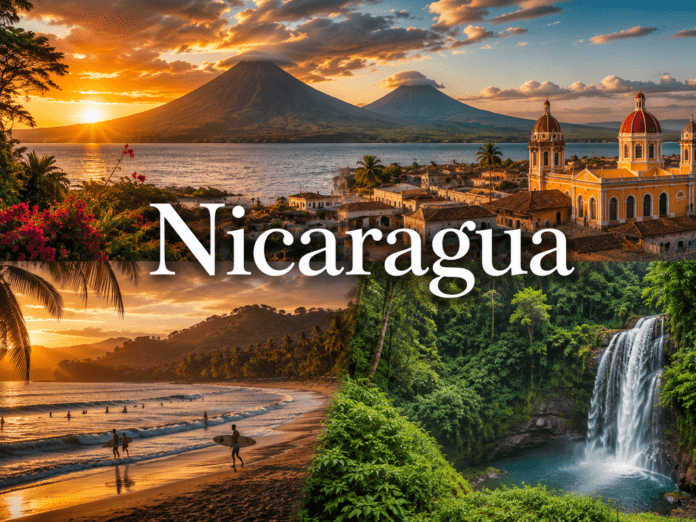 Nicaragua volcanoes, colonial architecture, tropical beaches, and Lake Nicaragua landscape