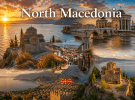 North Macedonia Lake Ohrid, Skopje Stone Bridge, and Balkan mountain landscape