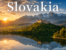 Mountain landscape and medieval castle in Slovakia during sunrise