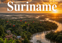 166.Suriname Travel Guide Rainforests, Culture & Nature Amazon rainforest and river landscape in Suriname at sunset