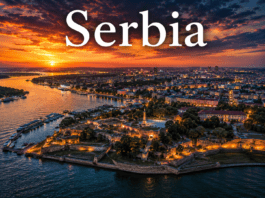 153.Serbia Travel Guide History, Culture & Geography Historic Belgrade Fortress and Danube River skyline in Serbia during sunset