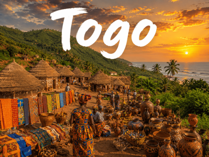 Traditional village and tropical coastal landscape in Togo