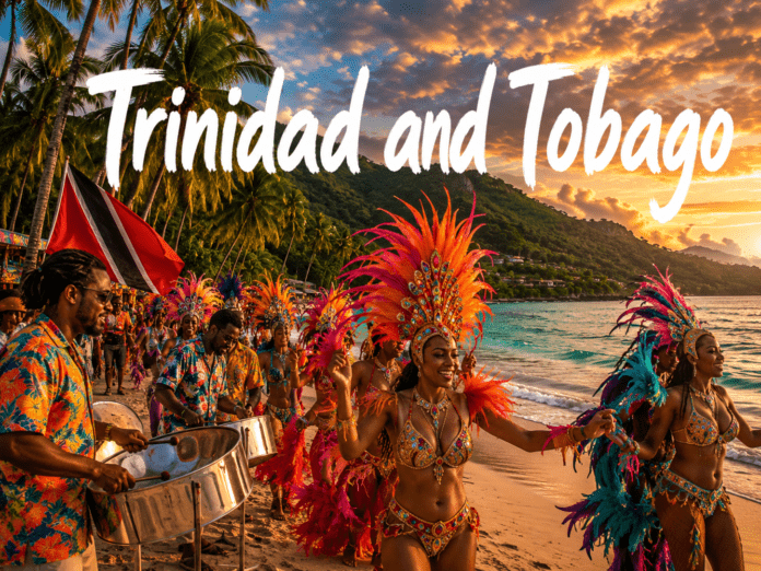 Caribbean beach and Carnival celebration in Trinidad and Tobago