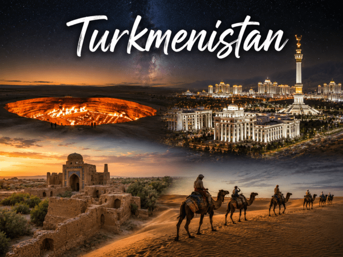Darvaza Gas Crater and desert landscape in Turkmenistan