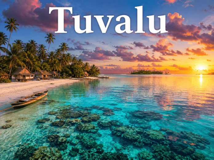 Turquoise lagoon and coral atolls in Tuvalu