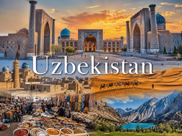 Silk Road architecture and desert landscape in Uzbekistan