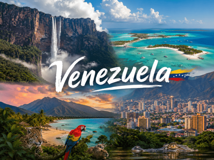 Angel Falls rainforest and Caribbean coastline in Venezuela