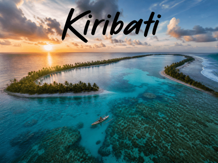 Kiribati coral atoll turquoise lagoon sunrise canoe ocean island view
