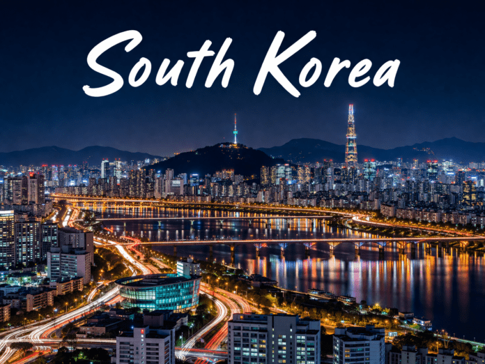 South Korea Seoul skyline night Han River neon lights futuristic city view
