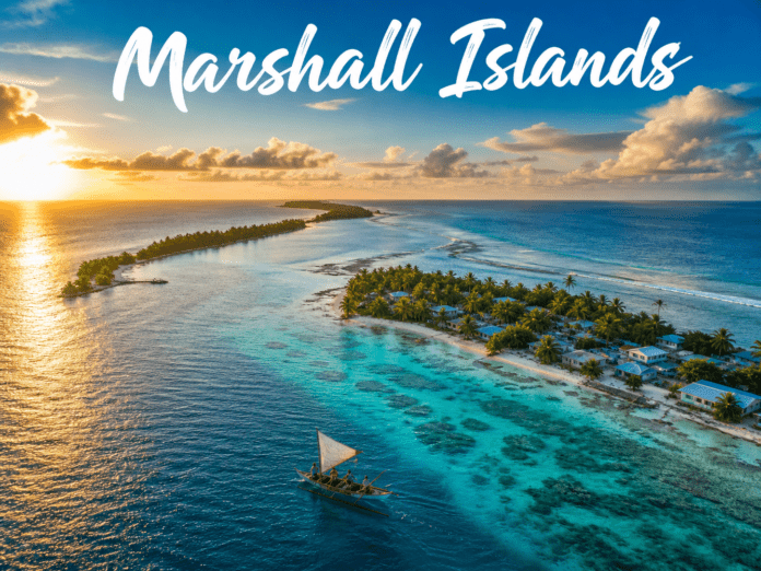 Pacific atoll islands turquoise lagoon sunrise canoe tropical village ocean view