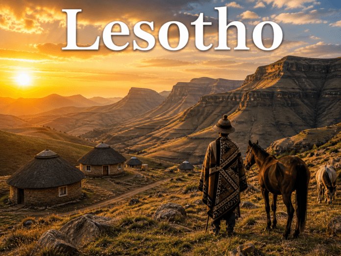 Lesotho mountain kingdom highlands Basotho huts shepherd horses sunset landscape view
