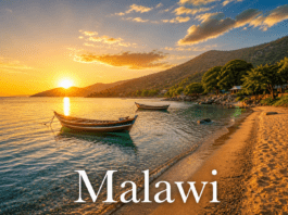 Malawi Lake Malawi beach clear water fishing boats sunset tropical landscape view