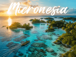 Micronesia Pacific island lagoon coral reefs canoe sunrise tropical ocean view