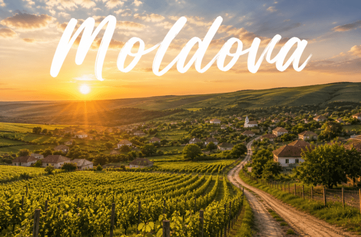Moldova vineyards rolling hills sunset rural village wine country landscape view