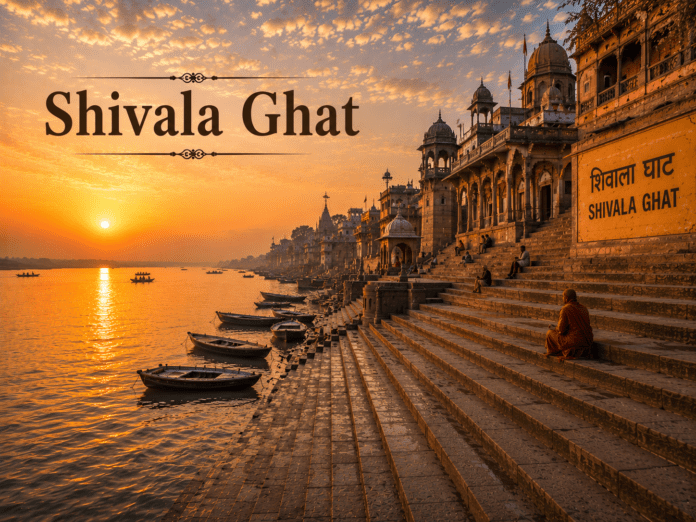 सुबह के समय Shivala Ghat और गंगा का दृश्य